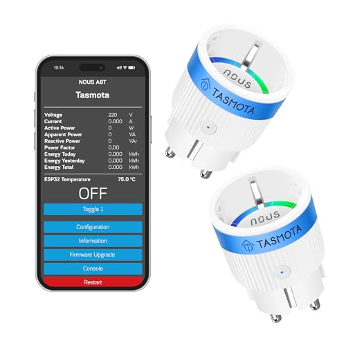 Tasmota Steckdose NOUS A8T, Kleinste Wlan ESP32 smart plug, 10A mini wifi steckdosen mit stromverbrauch stromzähler, zeitschaltuhr, Kompatibel mit Matter, Alexa, Google Home Assistant, MQTT, 2.4G von NOUS