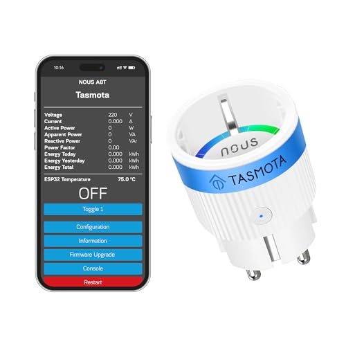 Tasmota Steckdose NOUS A8T, Kleinste Wlan ESP32 smart plug, 10A mini wifi steckdosen mit stromverbrauch stromzähler, zeitschaltuhr, Kompatibel mit Matter, Alexa, Google Home Assistant, MQTT, 2.4G von NOUS