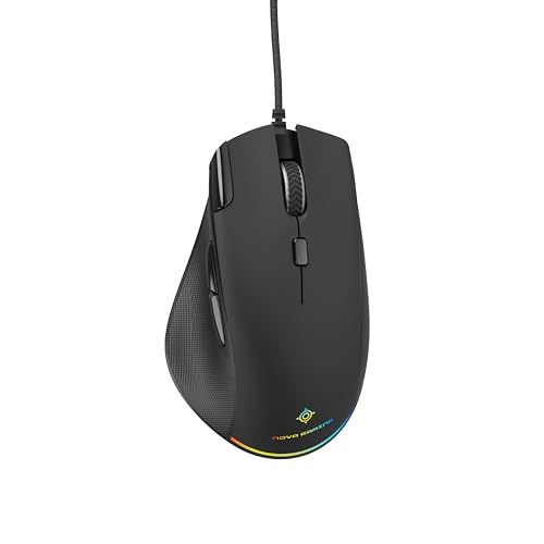 NOVA GAMING Leo – kabelgebundene Gaming-Maus – ultraklarer optischer Sensor – DPI einstellbar zwischen 200 und 12800 DPI, RGB, 12 LED-Animationen, 6 programmierbare Tasten, 1,5 m langes geflochtenes von NOVA GAMING