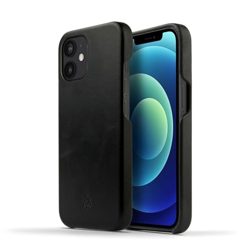 NOVADA Hülle für iPhone 12, Leder, Lederhülle extra Dünn, Handyhülle - Unterstützt kabelloses Laden (Qi) - Schwarz von NOVADA