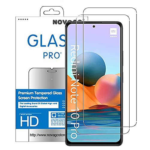 NOVAGO [2 Pack] kompatibel mit Xiaomi Redmi Note 10 Pro/Redmi Note 10 Pro Max - Hartglas Schutzfolie, Gehärtetes Glas Schutzfolie, Tempered Glass Screen Protector (Transparent) von NOVAGO