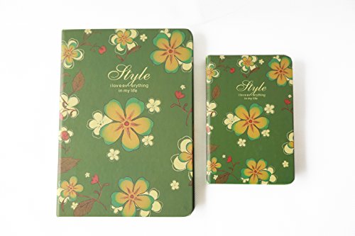 NOVAGO 2 Schöne Notizbuch - Blumenmuster - 2 Größen (Grün) von NOVAGO