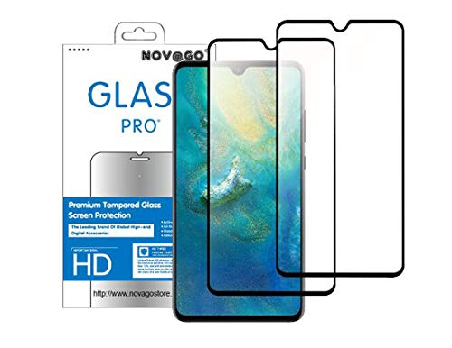 NOVAGO Displayschutzfolie für Huawei Mate 20, 2 Stück aus gehärtetem Glas, sehr strapazierfähig, explosionsgeschützt, Displayschutzfolie bedeckt das gesamte Display (schwarz) von NOVAGO