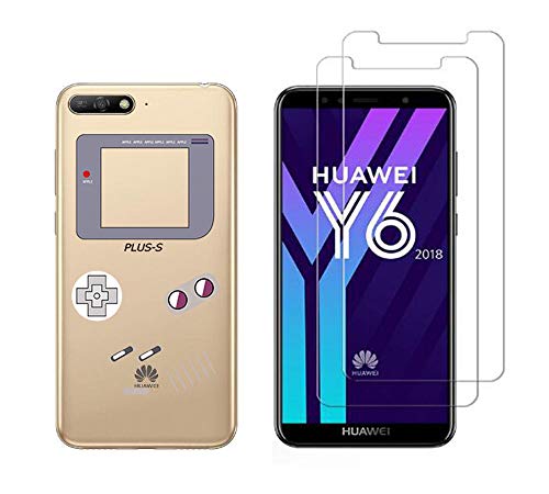 NOVAGO [Pack] kompatibel mit Huawei Y6 2018 hülle Case Silikon + 2 Panzerglas Schutzfolie (Spielekonsole) von NOVAGO