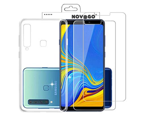 NOVAGO [Pack] kompatibel mit Samsung Galaxy A9 (2018) hülle Case Silikon + 2 Panzerglas Schutzfolie von NOVAGO