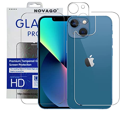 NOVAGO [Pack] kompatibel mit iPhone 13 - Komplettes Set aus 3 widerstandsfähigen Schutzfolien aus gehärtetem Glas für den Bildschirm und die Kamera und die Rückseite des iPhone von NOVAGO