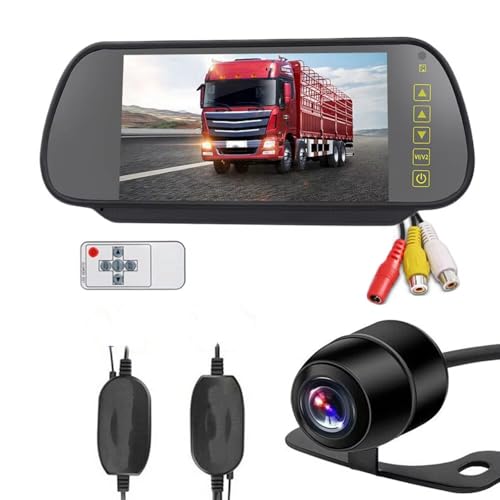 Einparkkamera Kamera 7" Rückspiegel Monitor Wireless Reverse Backup Kamera Kit für Auto LKW Van Rückfahrkameras(Full Kit) von NOVEMS