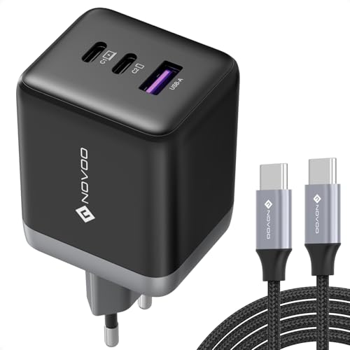 NOVOO 100W USB C Ladegerät GaN Ⅲ 3-Port USB C Netzteil Schnellladegerät PD MacBook Charger mit Ladekabel Kompaktes Reisen kompatibel MacBook Pro/Air,Galaxy S24 Ultra, iPhone 16/Pro und Mehr von NOVOO