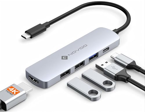 NOVOO 5-in-1 USB-C-Hub, Adapter USB C auf HDMI 4K, Aufladen 100 W PD, USB-C auf USB x 3, USB C Adapter Multiport, kompatibel mit MacBook Air MacBook Pro Chromebook von NOVOO