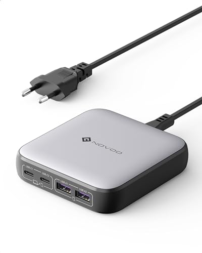 NOVOO 65 W 4 Ports Schnellladegerät USB C kompatibel mit MacBook Pro Air iPad iPhone 15 Plus Pro Max 14 13 12 Galaxy S24 Ultra Plus mit 1,5 m Stromkabel von NOVOO