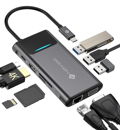 NOVOO 9-in-1 USB C HUB Adapter USB C mit RJ45 Gigabit Ethernet, 4K HDMI, VGA, 100W PD, SD/TF-Kartenleser, 3 Ports USB 3.0, USB C Hub für MacBook Air/Pro, Chromeboo etc von NOVOO