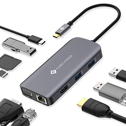 NOVOO Docking Staion USB C Hub 9-in-1, Adapter USB C auf HDMI 4K x2, VGA, Gigabit Ethernet, USB 3.0 x3, SD/TF Port, PD 3.0 100W, Dockingstation für MacBook Pro/Air M1 M2 NOVOO Docking Staion USB C Hub 9-in-1, Adapter USB C auf HDMI 4K x2, VGA, Gigabit Ethernet, USB 3.0 x3, SD/TF Port, PD 3.0 100W, Dockingstation für MacBook Pro/Air M1 M2 von NOVOO