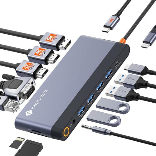 NOVOO Docking Station Dual Monitor, USB C Hub Dual HDMI 4K 60Hz, Displayport, VGA, Gigabit Ethernet, PD 100W, USB x5, SD/TF und 3,5 mm Audio, Dockingstation für MacBook HP Lenovo Dell NOVOO Docking Station Dual Monitor, USB C Hub Dual HDMI 4K 60Hz, Displayport, VGA, Gigabit Ethernet, PD 100W, USB x5, SD/TF und 3,5 mm Audio, Dockingstation für MacBook HP Lenovo Dell von NOVOO