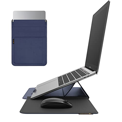 NOVOO RT13 4-in-1 Laptop-Schutzhülle für Leder, wasserdicht, ergonomische Ständer, Kartenfächer, Mauspad, kompatibel mit MacBook Air/Pro 13 Zoll, Marineblau von NOVOO