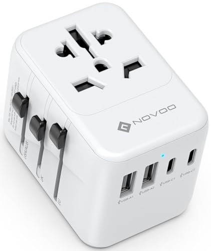 NOVOO Reiseadapter Weltweit 5 Ports Steckdosenadapter 21W mit 2 USB,2 USB C und 1AC Steckdose Internationaler Reisestecker Universaladapter Travel Adapter für Deutschland USA EU England Thailand usw NOVOO Reiseadapter Weltweit 5 Ports Steckdosenadapter 21W mit 2 USB,2 USB C und 1AC Steckdose Internationaler Reisestecker Universaladapter Travel Adapter für Deutschland USA EU England Thailand usw von NOVOO