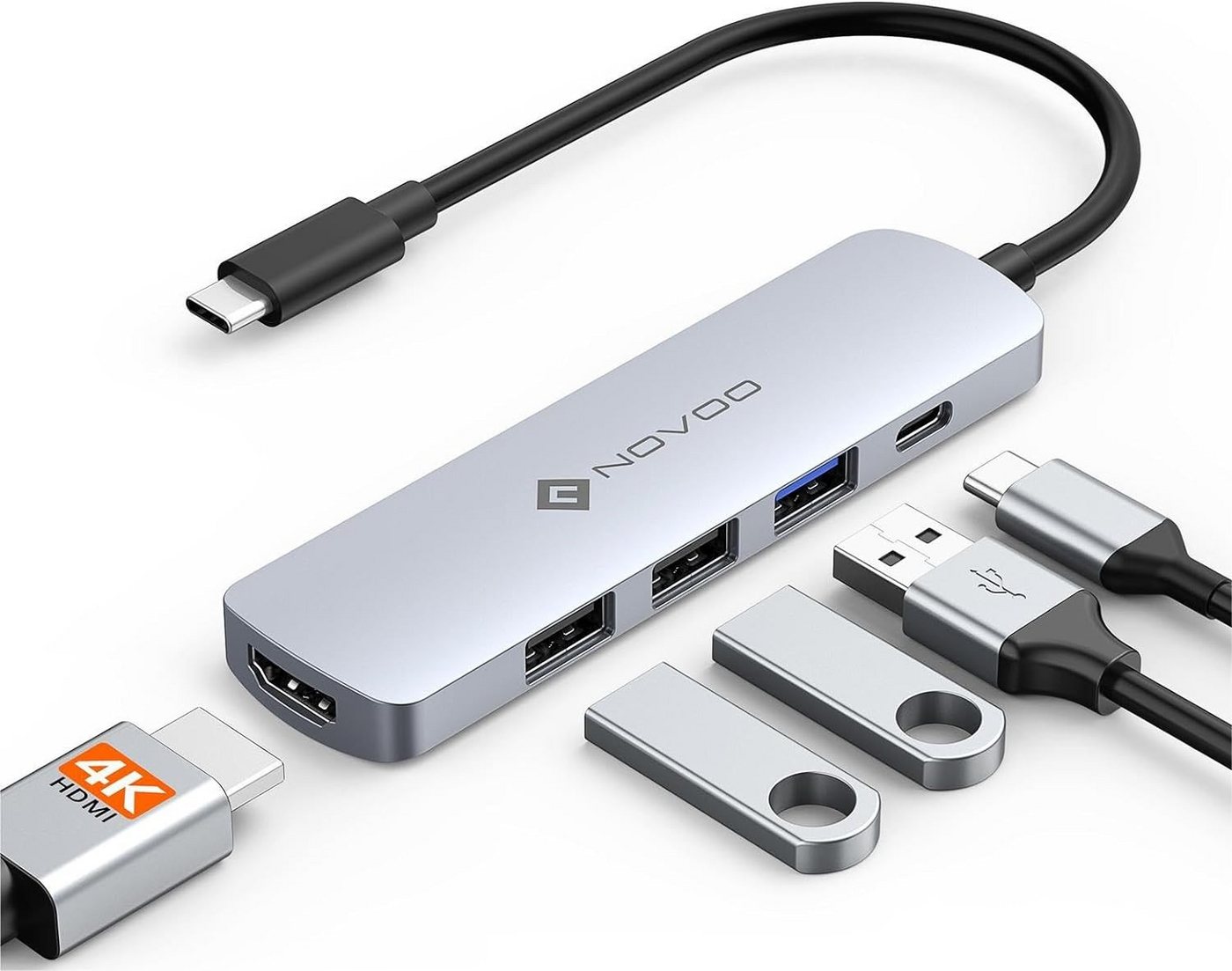 NOVOO USB-Adapter USB-C zu USB-C, USB-A 3.0, USB-A 2.0, HDMI, USB-C Hub von NOVOO