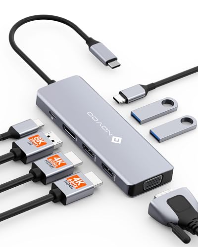 NOVOO USB C Docking Station, 8-in-1 Hub USB C auf Dual HDMI, Displayport 4K@120Hz, VGA, USB C 3.1, USB A 3.1, PD 100W, Dockingstationen Vierfachanzeige für MacBook HP Lenovo Dell von NOVOO