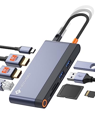 NOVOO USB C Docking Station 4K@60Hz Dual HDMI 8-in-1 USB C Hub Adapter mit Dual HDMI,PD 100W,1Gbps Ethernet,2 USB 3.0, SD&TF für MacBook Pro M2, Dell, HP, Lenovo und mehr Typ C Geräten von NOVOO