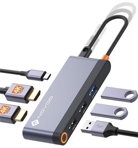 NOVOO USB C Docking Station 4K@60Hz Dual HDMI USB C Hub Adapter mit 2 HDMI 4K@60Hz,PD 100W Schnellladen, 3X USB-A für MacBook Pro M2, Dell, HP, Lenovo, Surface und mehr Typ C Geräten von NOVOO