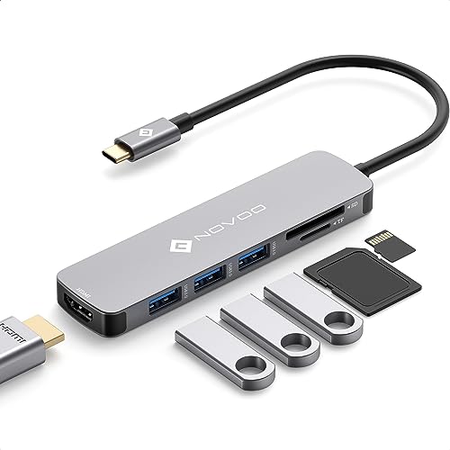 NOVOO USB-C-Hub, USB-C auf HDMI 4K, 3 x USB 3.0, SD- und Micro-SD-Kartenleser, USB-C-Docking-Hub, kompatibel mit Geräten MacBook Air/Pro ChromeBook Pixel Matebook XPS Typ C von NOVOO