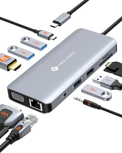 NOVOO USB C Hub 11-in-1 Docking Station zu HDMI 4K, VGA, PD 100W, USB 3.0/2.0, SD/TF, Ethernet RJ45, Audio, USB C Dockingstationen für MacBook HP Dell von NOVOO