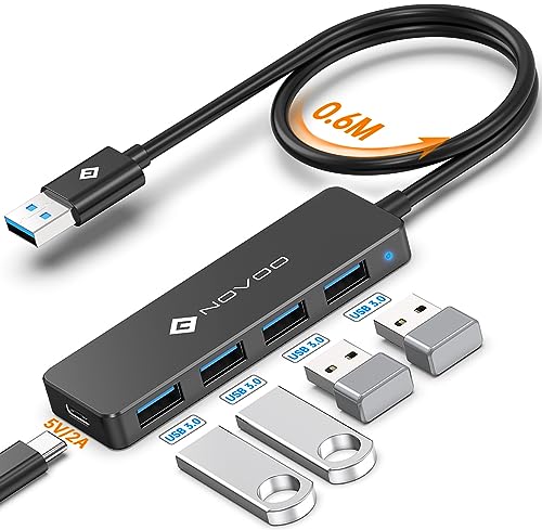 NOVOO USB C Hub 4 Ports USB 3.0, Datenübertragung 5 Gbit/s, USB Adapter Power Port 5V/2A, 60cm Verlängerungskabel, USB-Hub für MacBook, Laptop, Mobile Festplatte von NOVOO