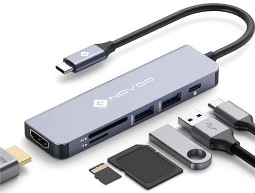 NOVOO USB C Hub 4K HDMI USB C Adapter Docking Station mit 100W PD,4K HDMI,2 USB-A 3.0 Datenanschlüssen, SD/TF für MacBook Pro/Air M1 M2 Dell Surface Lenovo Hp und mehr Typ C Geräten von NOVOO