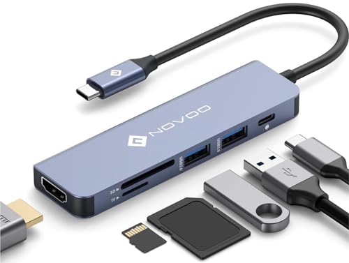 NOVOO USB C Hub 4K HDMI USB C Adapter Docking Station mit 100W PD,4K HDMI,2 USB-A 3.0 Datenanschlüssen, SD/TF für MacBook Pro/Air M1 M2 Dell Surface Lenovo Hp und mehr Typ C Geräten von NOVOO