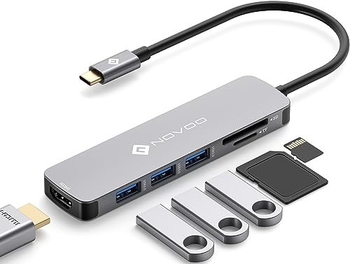 NOVOO USB C Hub 4K HDMI USB C Adapter mit MacBook Pro/Air M1 M2, Adapter auf HDMI 4K, 3 x USB 3.0, Kartenleser SD & Micro SD, Multiport Dock kompatibel mit Dell Surface Lenovo Hp mehr Typ C Geräten von NOVOO