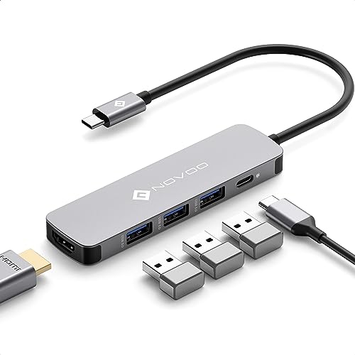 NOVOO USB C Hub 5 in 1 USB C auf USB HDMI Adapter mit 3 USB 3.0,100W Typ C Schnellladung 4K HDMI USB C Adapter für MacBook Air/Pro Chromebook Matebook Type-C Laptop von NOVOO