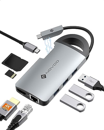 NOVOO USB C Hub 8 in 1 Adapter mit 100W PD von Giga Ethernet auf USB C, 4K USB C auf HDMI Dockingstation, SD/TF Kartenleser, 3 USB 3.0 Ports für MacBook Pro/Air Typ C Geräte von NOVOO