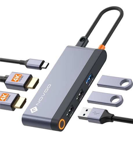 NOVOO USB C Hub Dual HDMI 4K, 6-in-1 Adapter USB C auf 2 HDMI, 3 x USB 3.0, PD 100W, Triple Display Multiport Docking Station USB-C für MacBook Pro Air Dell HP Lenovo von NOVOO