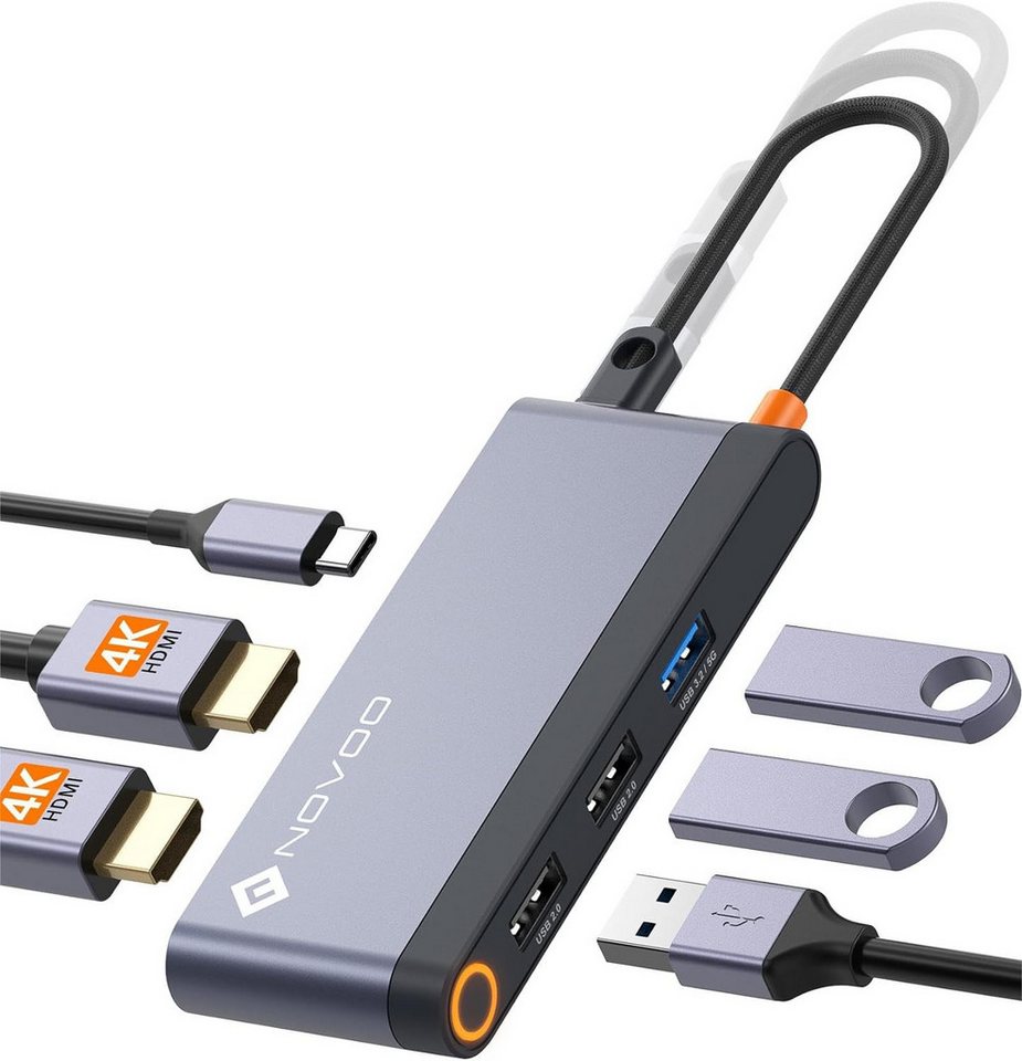 NOVOO USB-C Hub USB-Adapter USB-C zu USB-A 3.2, USB-A 2.0, HDMI, USB-C, Datenübertragung bis 5Gbps und 4K-60Hz Bildqualität von NOVOO