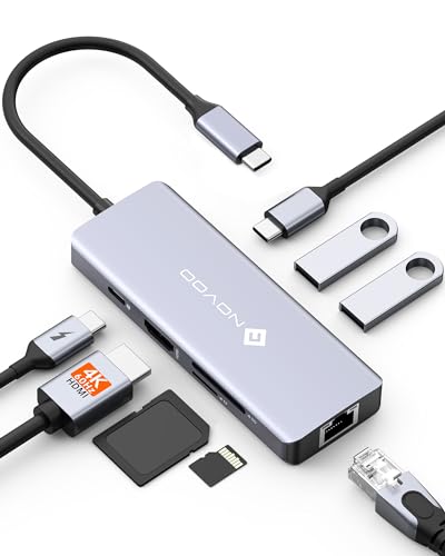 NOVOO USB C auf Ethernet Hub, 8 in 1 Adapter USB C auf HDMI 4K, 100W PD, USB C 3.0, USB A 3.0, SD/TF Multiport Dock für MacBook Pro Air M2 M1 Surface iPad Galaxy HP von NOVOO