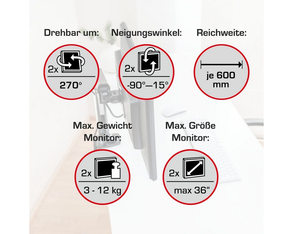 NOVUS Monitorarm Vantage Premium duo schwarz Monitor-Halterung von NOVUS