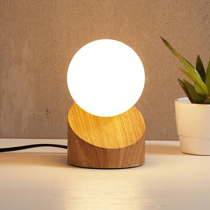 LED-Tischleuchte Alisa mit Fuß in Holzoptik von NOWA