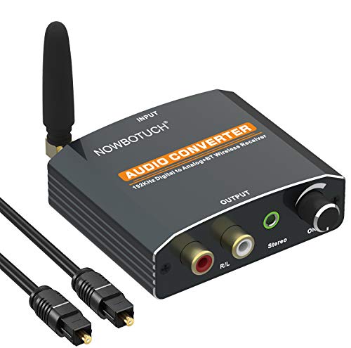 NOWBOTUCH 192kHz DAC Digital-Analog-Audio-Wandler mit Bluetooth 5.0-Empfänger Lautstärkeregler Optisch Koaxial SPDIF Toslink Digital Audio zu Analog Stereo L/R Cinch 3,5-mm-Audio-Adapter von NOWBOTUCH