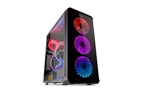 NOX HUMMER TGX RGB Box -NXHUMMERTGX- RGB Rainbow ATX-Micro ATX-ITX Box, 4 140mm RGB-LED-Lüfter im Lieferumfang enthalten, Hartglasfront, Platz bis zu 9 Lüfter, USB 3.0, Schwarz von NOX XTREME PRODUCTS