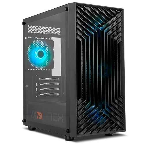 NOX XTREME PRODUCTS Infinity Epsilon - Mid-Tower M-ATX/ITX ARGB Rainbow, Front Mesh,Seitenteil aus gehärtetem Glas, 4 eingebaute Lüfter, Grafikkarten kompatibel bis 310mm, USB 3.0, Schwarz von NOX XTREME PRODUCTS