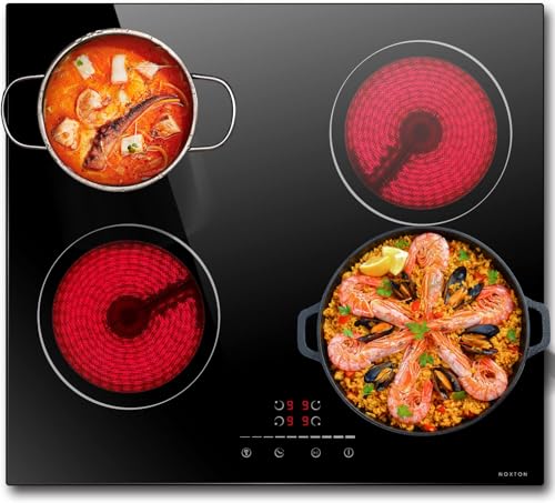 NOXTON Autarkes Glaskiramikkochfeld, 4 Zonen Keramikkochfelder, Eingebautes Elektrisches Kochfeld 60 cm Schwarzer Glaskocher mit Schieberegler [Energieklasse A +] von NOXTON