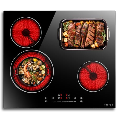 NOXTON Keramikkohchfeld 4 Platten Einbau, Herdplatte 4 Kochfelder mit Ovale Zone für Grillpfanne, Glaskeramikkochfeld 60 cm mit Touch-Steuerung, Timer, Kindersicherung, 220V-240V, Kein Stecker NOXTON Keramikkohchfeld 4 Platten Einbau, Herdplatte 4 Kochfelder mit Ovale Zone für Grillpfanne, Glaskeramikkochfeld 60 cm mit Touch-Steuerung, Timer, Kindersicherung, 220V-240V, Kein Stecker von NOXTON