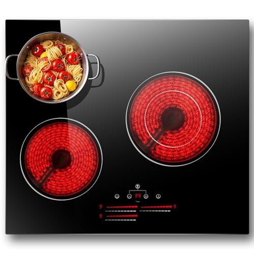 NOXTON Autarkes Kochfeld 60 cm mit Dual-Ring-Kochzonen, Glaskeramikkochfeld 3 Platten, 5500W Herdplatte 3 Kochfelder Einbau mit Kindersicherung, Timer, Touch-Steuerung, 220-240V, Keine Stecker von NOXTON