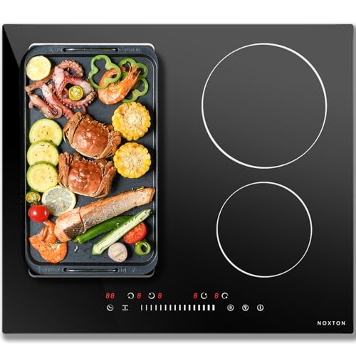 NOXTON Induktionsfeld Flexzonen 4 Platten Einbau, Induktionskochfeld 60 cm Einbau, Induktionsfeld 4 Zonen mit Schieberegler, Booster, Timer, Kindersicherung, 220V-240V, 7200W kein Stecker von NOXTON