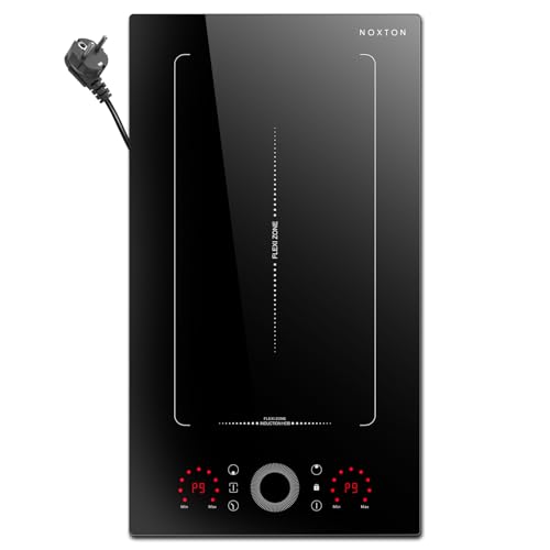 NOXTON Domino Induktionskochfeld Flexzone 2 Platten mit Runder Schieberegler, Induktionsfeld 2 Zonen mit Stecker, Induktion Kochfeld 30 cm Einbau mit Timer, Sicherheitsschloss, 220-240 V, 3500W von NOXTON