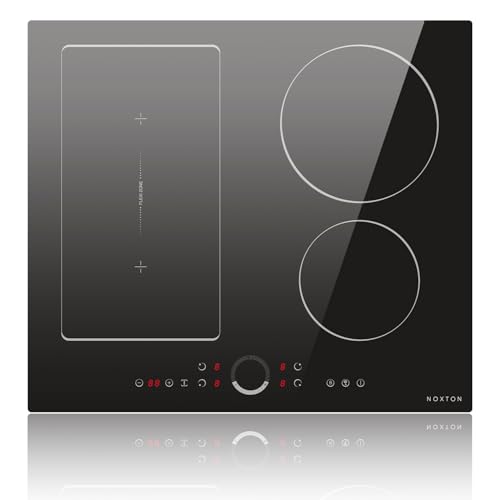 NOXTON Induktionsfeld Flexzonen 4 Platten mit Runder Schieber, Induktionskochfeld 60 cm Einbau, Induktionsfeld 4 Zonen mit Touch, Booster, Timer, Kindersicherung, 220V-240V, 7200W, kein Stecker von NOXTON
