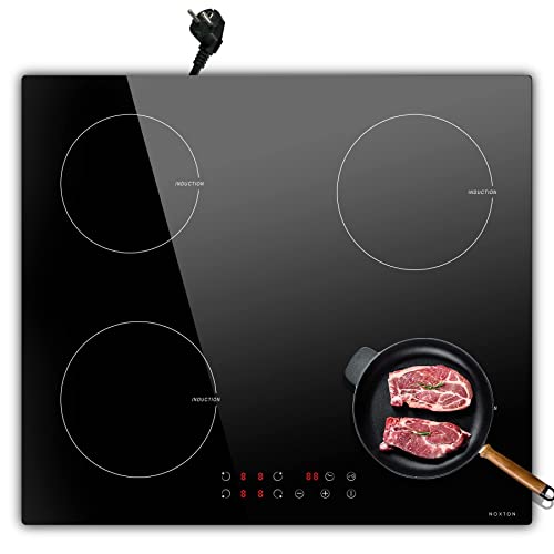 NOXTON Domino Induktionskochfeld 60cm, 3500W, 220-240V Autarkes Induktionskochfeld 4 Platten Einbau mit Stecker, Touch-Bedienung, 9 Heizstufen, 1-99Min Timer, Kindersicherung, Automatische Abschaltung von NOXTON