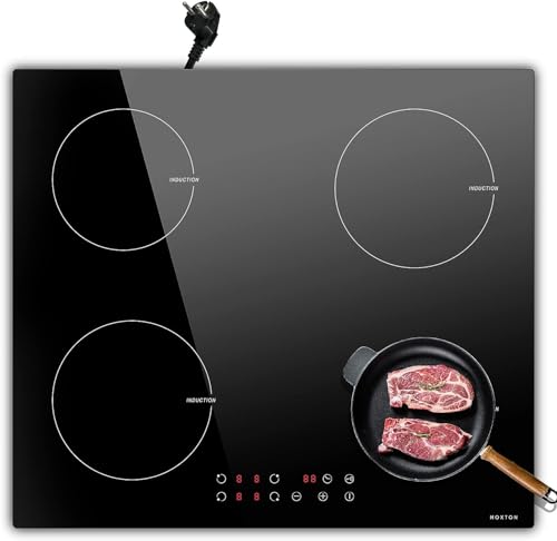 NOXTON Domino Induktionskochfeld 60cm, 3500W, 220-240V Autarkes Induktionskochfeld 4 Platten Einbau mit Stecker, Touch-Bedienung, 9 Heizstufen, 1-99Min Timer, Kindersicherung, Automatische Abschaltung von NOXTON