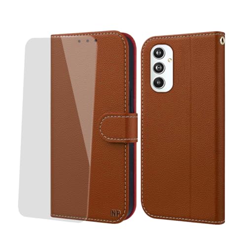 NP-Caser Handyhülle für Samsung Galaxy A55 5G Hülle [mit Panzer Schutz Glas], Premium Lederhülle mit Kartenfächern [Klappbar Flip case] [Standfunktion] Handy Schutzhülle für Galaxy A55,Braun von NP-Caser