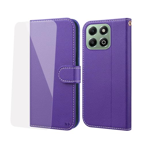 NP-Caser Handyhülle für Honor 200 Smart Hülle [mit Panzer Schutz Glas], Premium Lederhülle mit Kartenfächern [Klappbar Flip case] [Standfunktion] Handy Schutzhülle für Honor 200 Smart, Lila von NP-Caser