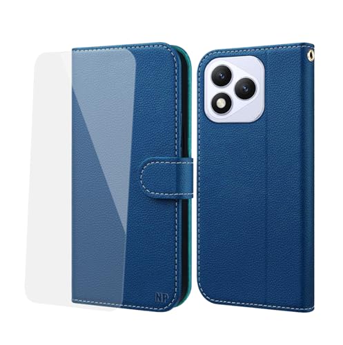 NP-Caser Handyhülle für Honor 400 Lite Hülle [mit Panzer Schutz Glas], Premium Lederhülle mit Kartenfächern [Klappbar Flip case] [Standfunktion] Handy Schutzhülle für Honor 400 Lite, Blau von NP-Caser